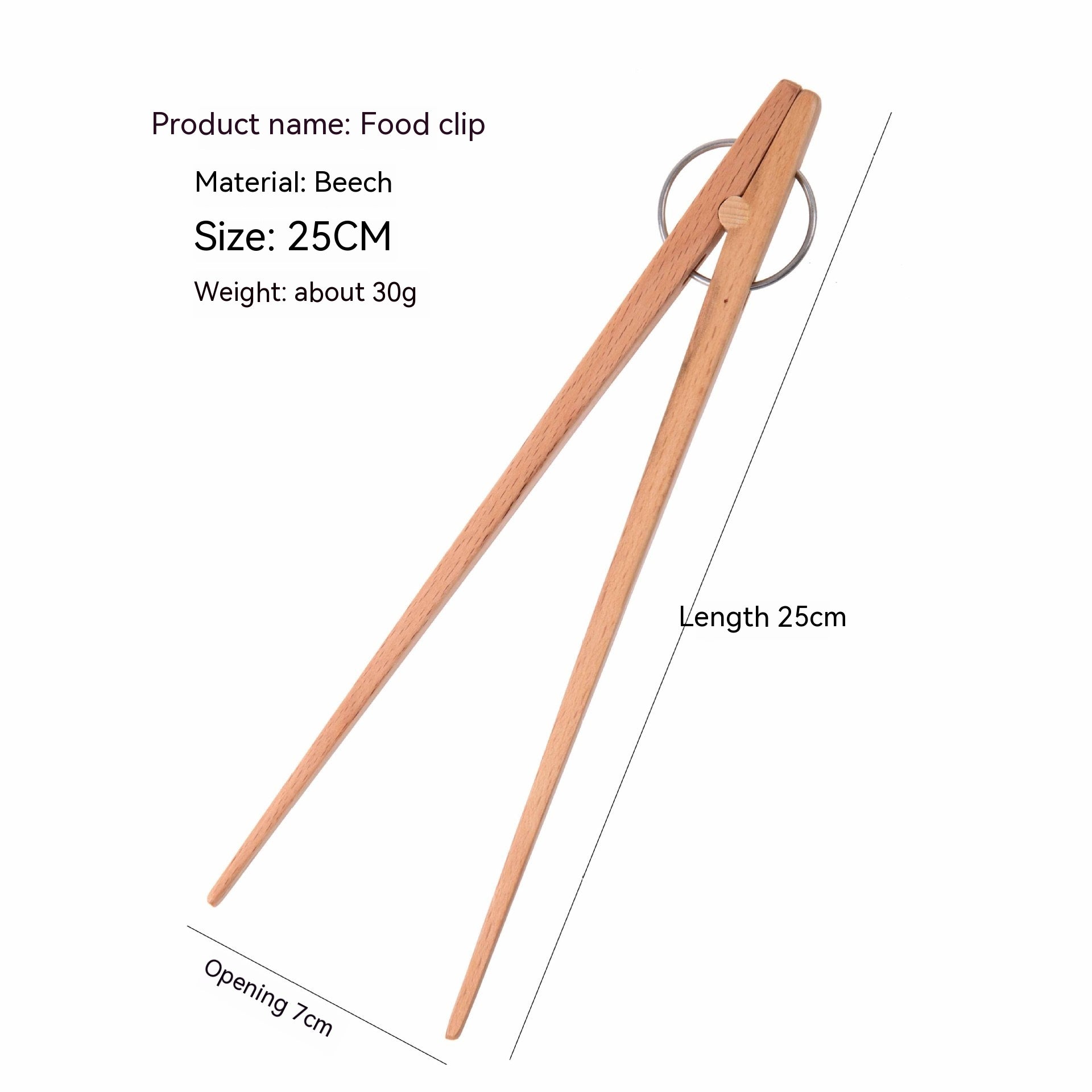 25cm Beech Wood Food Clip Anti-Scald Tongs