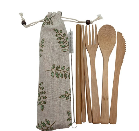 Bamboo Travel Cutlery Set with Pouch – 7pcs