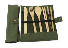 Bamboo Travel Cutlery Set with Pouch – 7pcs