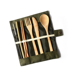 Bamboo Travel Cutlery Set with Pouch – 7pcs