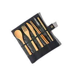 Bamboo Travel Cutlery Set with Pouch – 7pcs