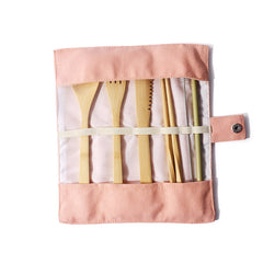 Bamboo Travel Cutlery Set with Pouch – 7pcs
