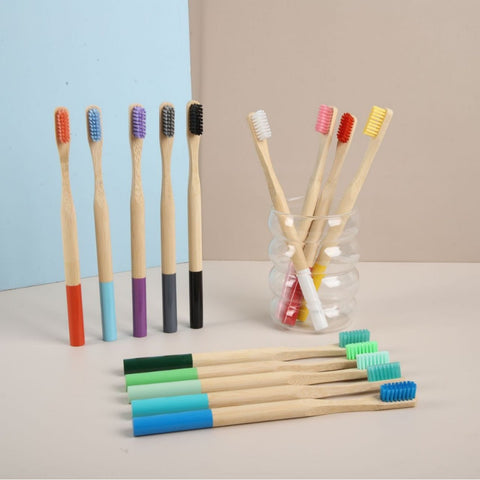 Colorful Bamboo Toothbrush Set with Painted Handles