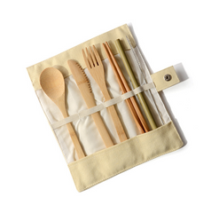 Bamboo Travel Cutlery Set with Pouch – 7pcs