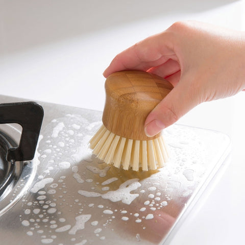 Eco-Friendly Bamboo Handle Round Head Kitchen Brush