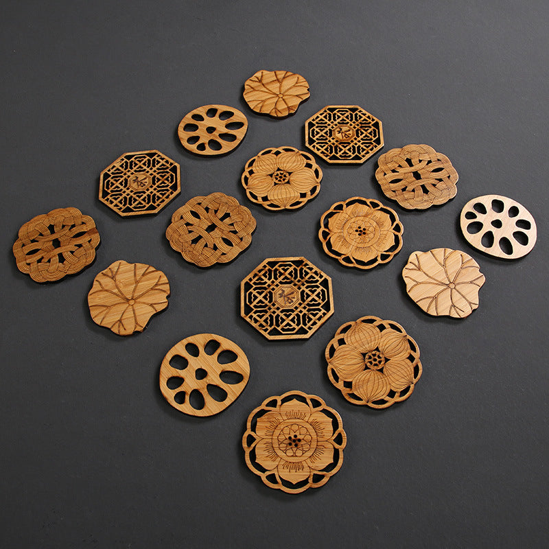 Carved Bamboo Tea Coaster Set for Drinks