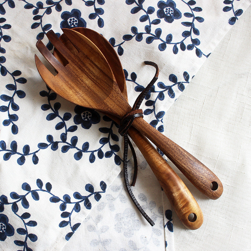 Rustic Acacia Wooden Salad Spoon & Fork Set – Eco-Friendly Kitchenware