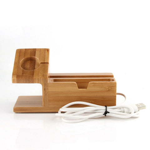 Bamboo Wood Charging Dock Stand for Phone & Watch