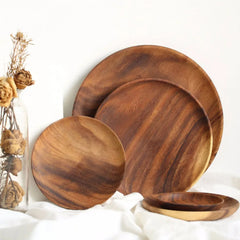 Handmade Acacia Wooden Round Plates for Dining