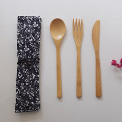 Eco-Friendly Bamboo Wooden Cutlery Set with Pouch