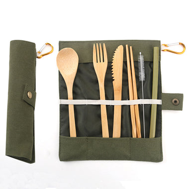 Eco-Friendly Portable Bamboo Cutlery Set with Bag