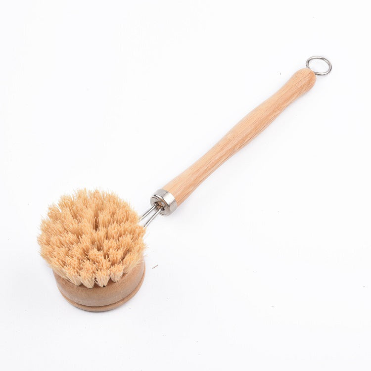 Eco-Friendly Bamboo Long Handle Pot Cleaning Brush