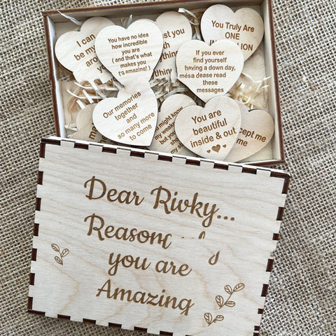 Wooden Friendship Box with Heart Tokens Gift