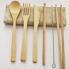 Six-Piece Bamboo Travel Cutlery Set with Straw
