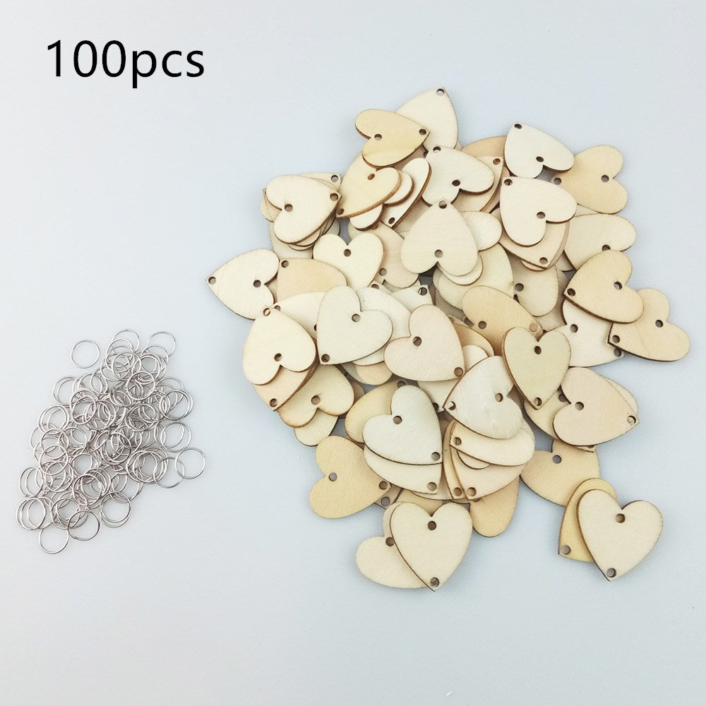100pcs Heart Shaped Wooden Craft Tags Rings