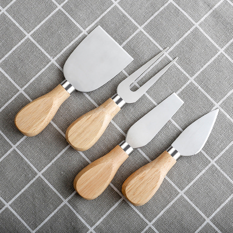 4-Piece Stainless Steel Cheese Knife Set Wooden Handles