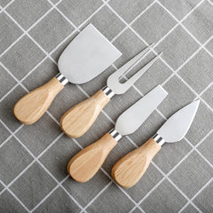 4-Piece Stainless Steel Cheese Knife Set Wooden Handles