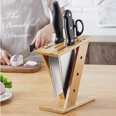 Bamboo Cross Kitchen Knife Holder Block Stand