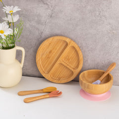 Eco-Friendly Bamboo Round Compartment Plate with Fork