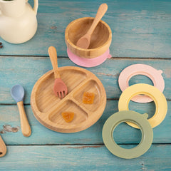 Eco-Friendly Bamboo Round Compartment Plate with Fork