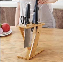 Bamboo Cross Kitchen Knife Holder Block Stand