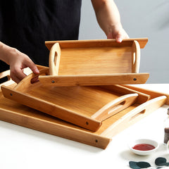 Rectangular Bamboo Serving Tray with Handles