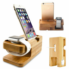 Bamboo Wood Charging Dock Stand for Phone & Watch