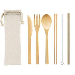 Eco-Friendly Bamboo Cutlery Set with Reusable Straw
