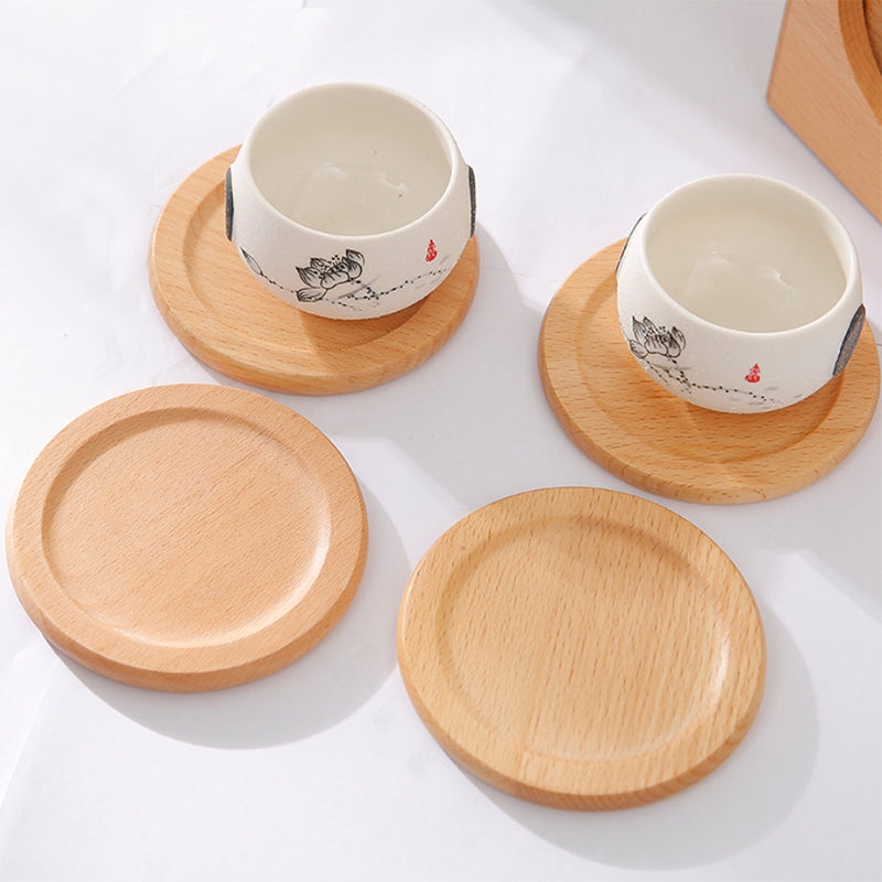 Heat-Resistant Bamboo Wooden Table Coaster Set