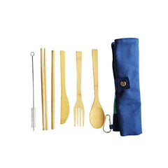 Six-Piece Bamboo Travel Cutlery Set with Straw