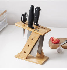 Bamboo Cross Kitchen Knife Holder Block Stand