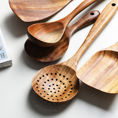 Wooden Non-Stick Cooking Utensil Set – Teak Spatulas & Spoons for Everyday Kitchen Use