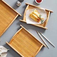 Rectangular Bamboo Serving Tray with Handles