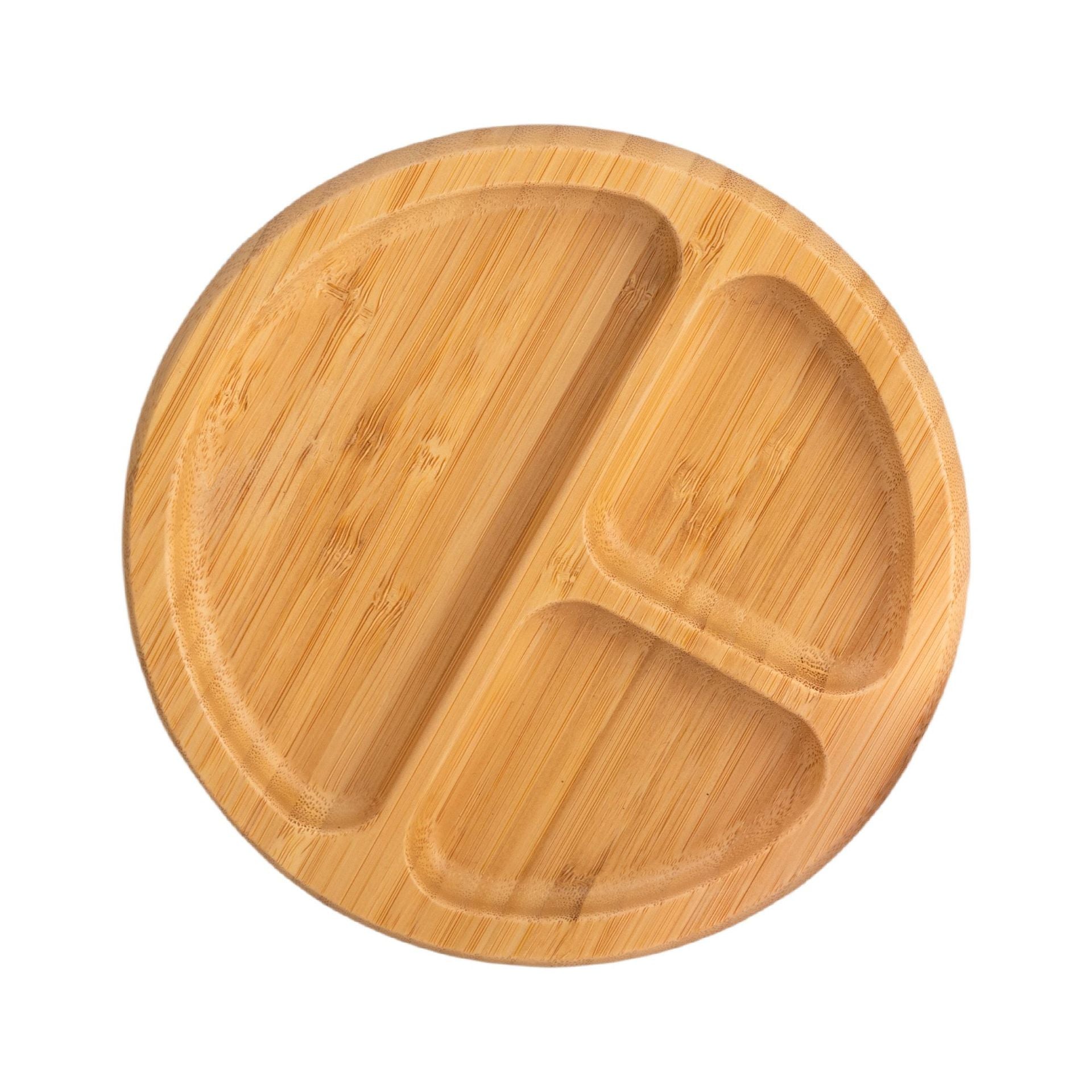 Eco-Friendly Bamboo Round Compartment Plate with Fork