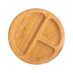 Eco-Friendly Bamboo Round Compartment Plate with Fork