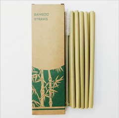 Eco-Friendly Green Yellow Bamboo Drinking Straws 20cm