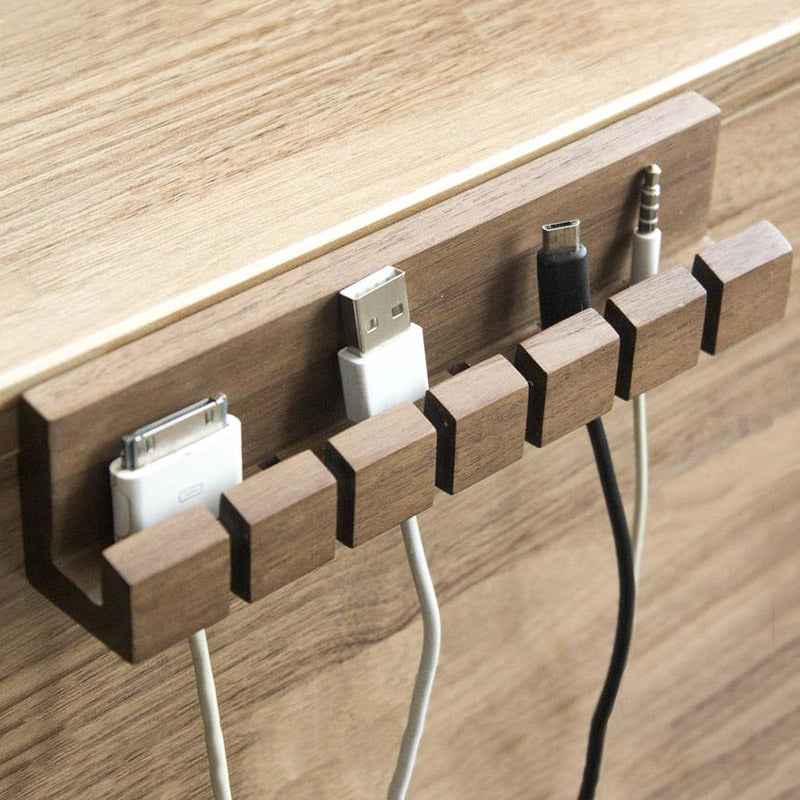 Wooden Cable Organizer – Anti-Tangle Desk Cord Holder