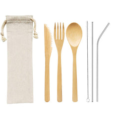 Eco-Friendly Bamboo Cutlery Set with Reusable Straw
