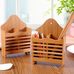 Wall Mounted Bamboo Wooden Chopstick & Utensil Holder
