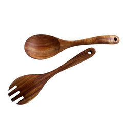 Rustic Acacia Wooden Salad Spoon & Fork Set – Eco-Friendly Kitchenware