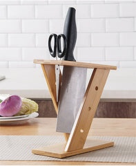 Bamboo Cross Kitchen Knife Holder Block Stand