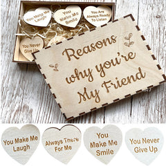 Wooden Friendship Box with Heart Tokens Gift