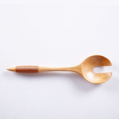 Japanese Wooden Long Handle Spoon Fork Set – Eco-Friendly Kitchen Utensils
