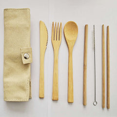 Six-Piece Bamboo Travel Cutlery Set with Straw