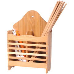 Wall Mounted Bamboo Wooden Chopstick & Utensil Holder