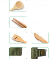 Bamboo Travel Cutlery Set with Pouch – 7pcs