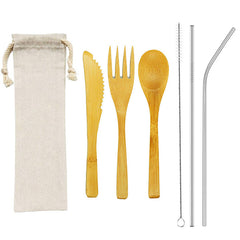Eco-Friendly Bamboo Cutlery Set with Reusable Straw