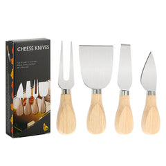 4-Piece Stainless Steel Cheese Knife Set Wooden Handles