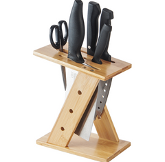 Bamboo Cross Kitchen Knife Holder Block Stand
