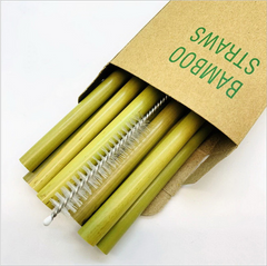 Eco-Friendly Green Yellow Bamboo Drinking Straws 20cm